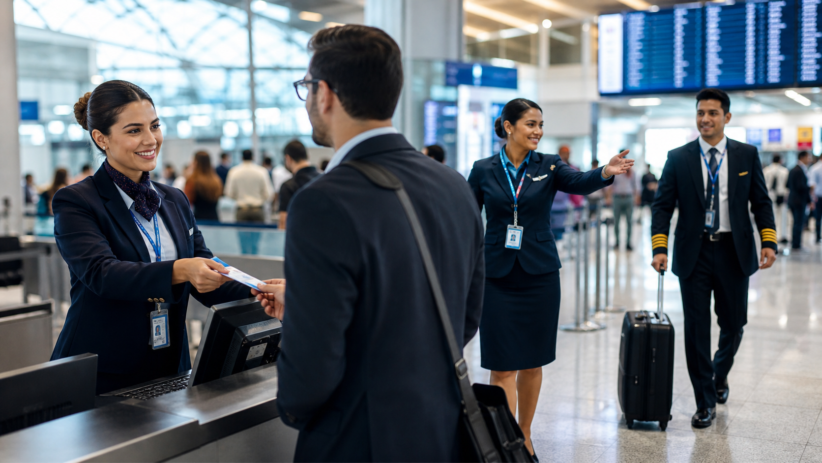 Terminal de aeroporto movimentado com passageiros