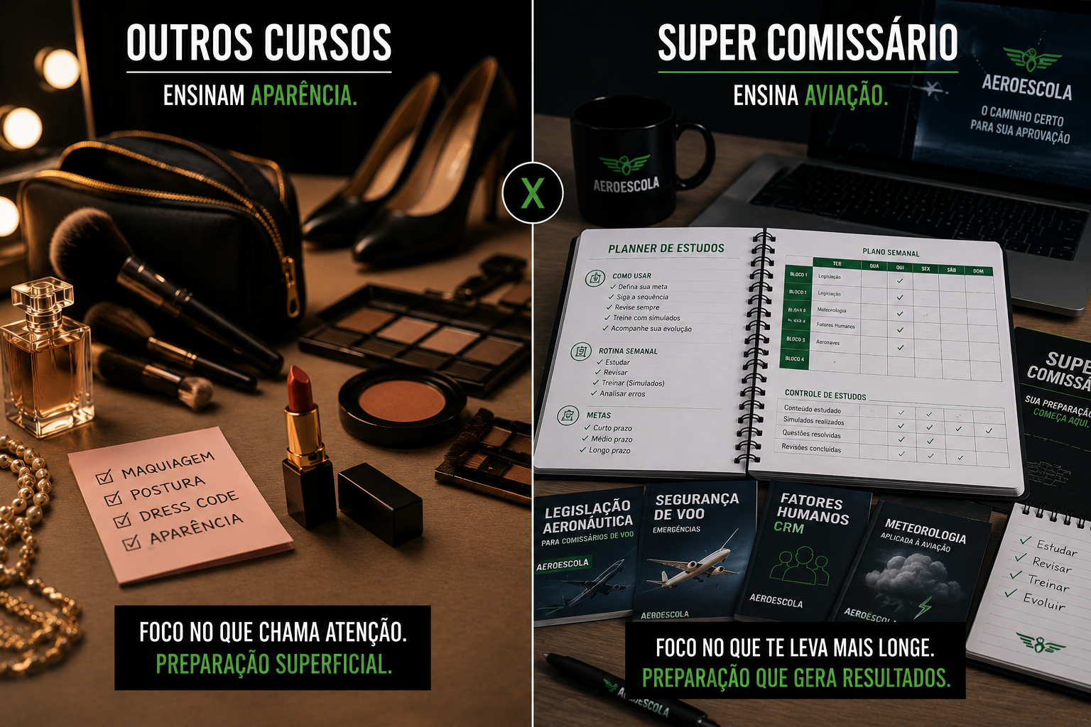 Outros cursos ensinam aparência. Super Comissário ensina aviação.
